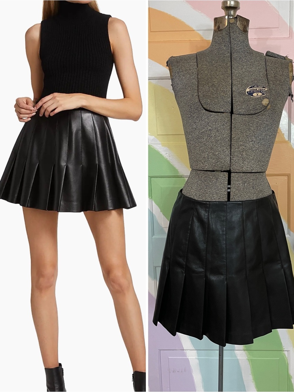 Alice + Olivia Carter Vegan Leather Black Pleated Mini Skirt Sz 10 🧡🎀
